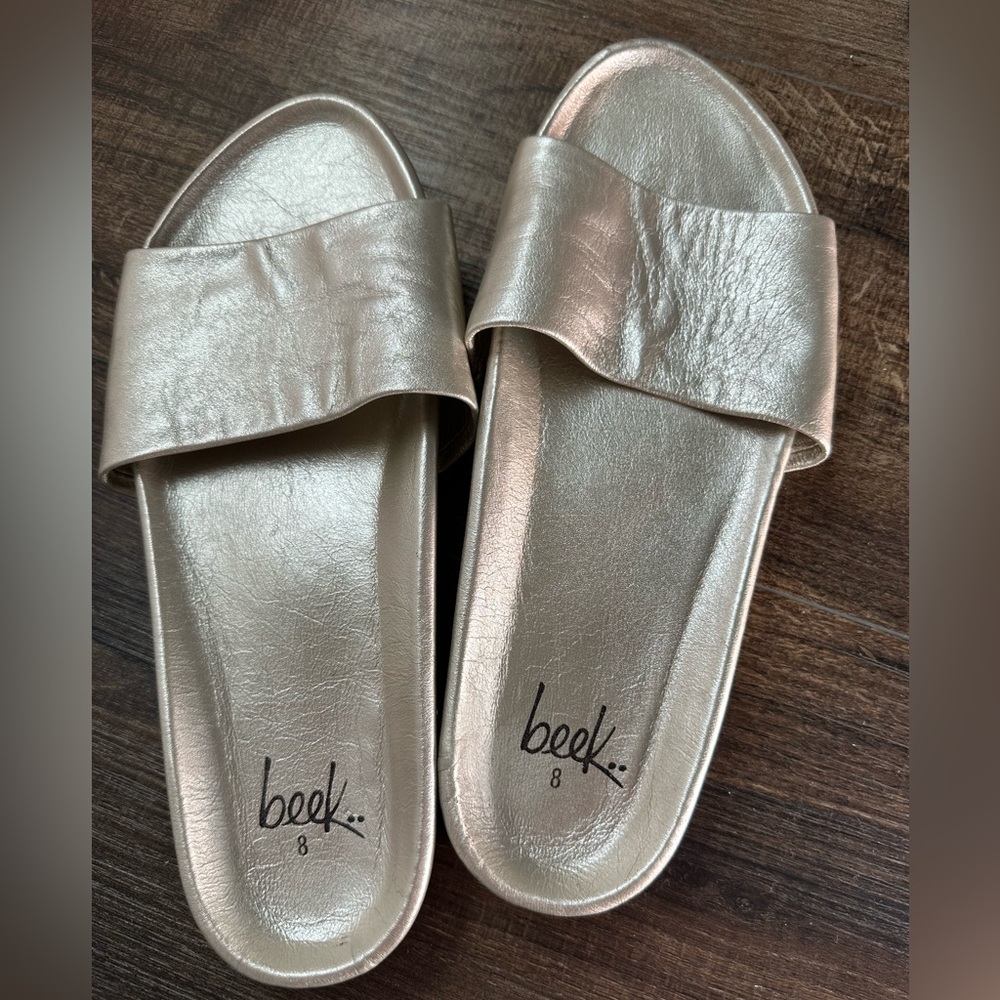 beek Metallic Champagne Slide Sandals